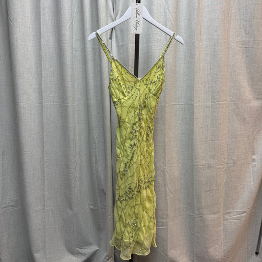 Aftershock Lime Green Silk Beaded Midi Dress