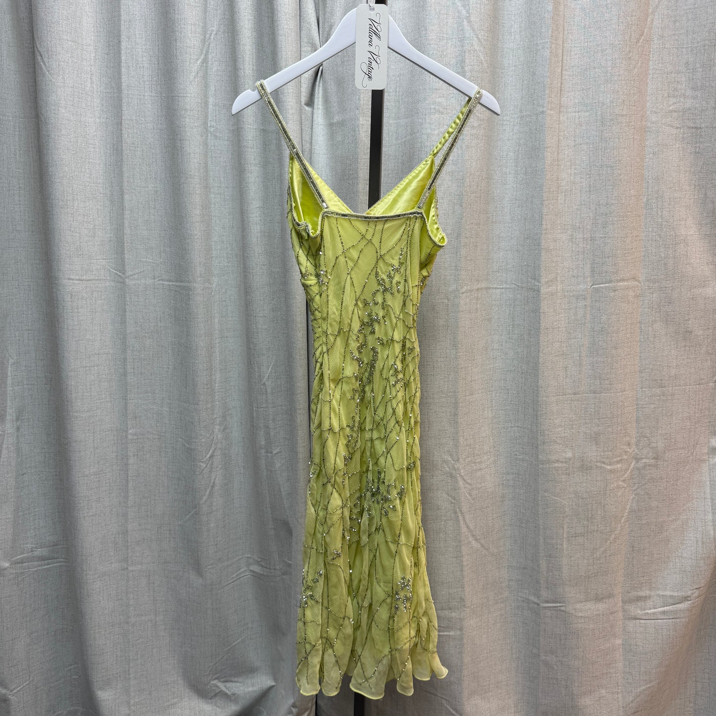 Aftershock Lime Green Silk Beaded Midi Dress