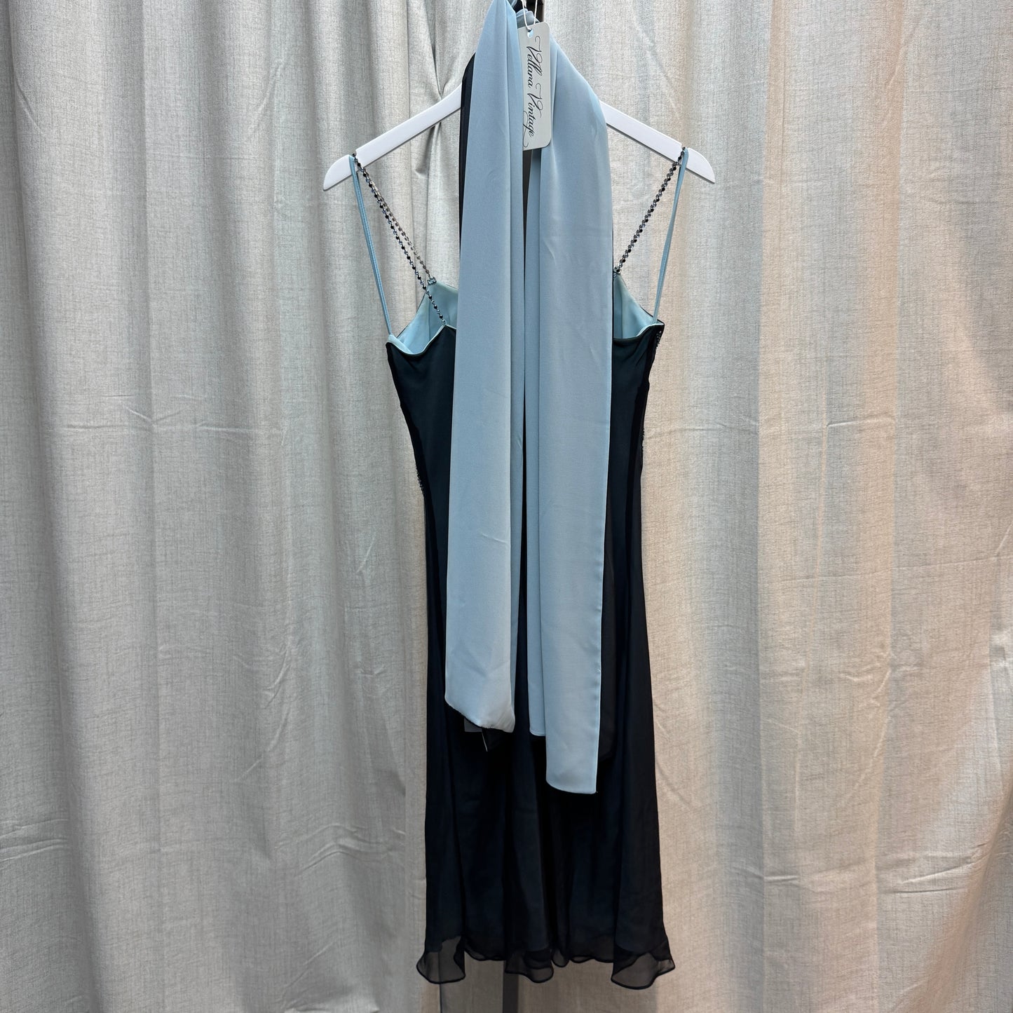 Blue Beaded Midi Dress with Scarf