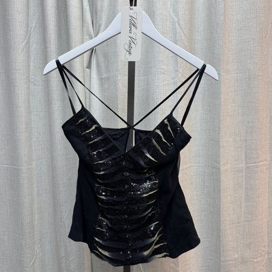 Just Cavalli Silk Sequin Zebra Tank Top