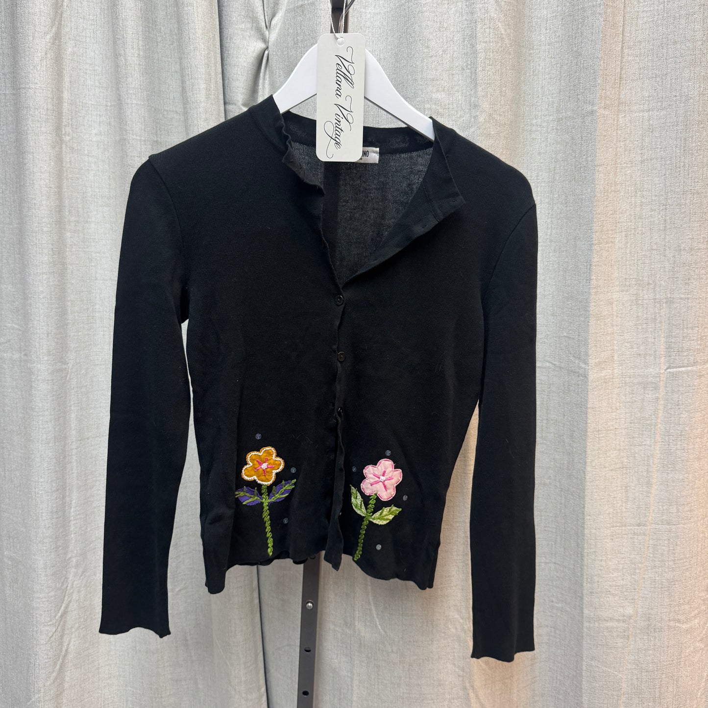 Moschino Floral Embroidered Black Cardigan
