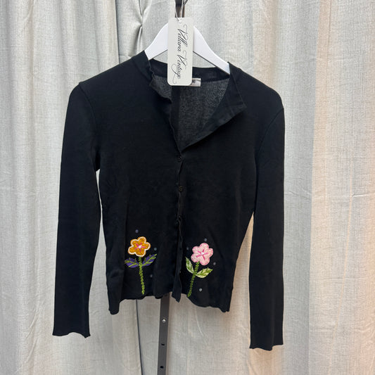 Moschino Floral Embroidered Black Cardigan
