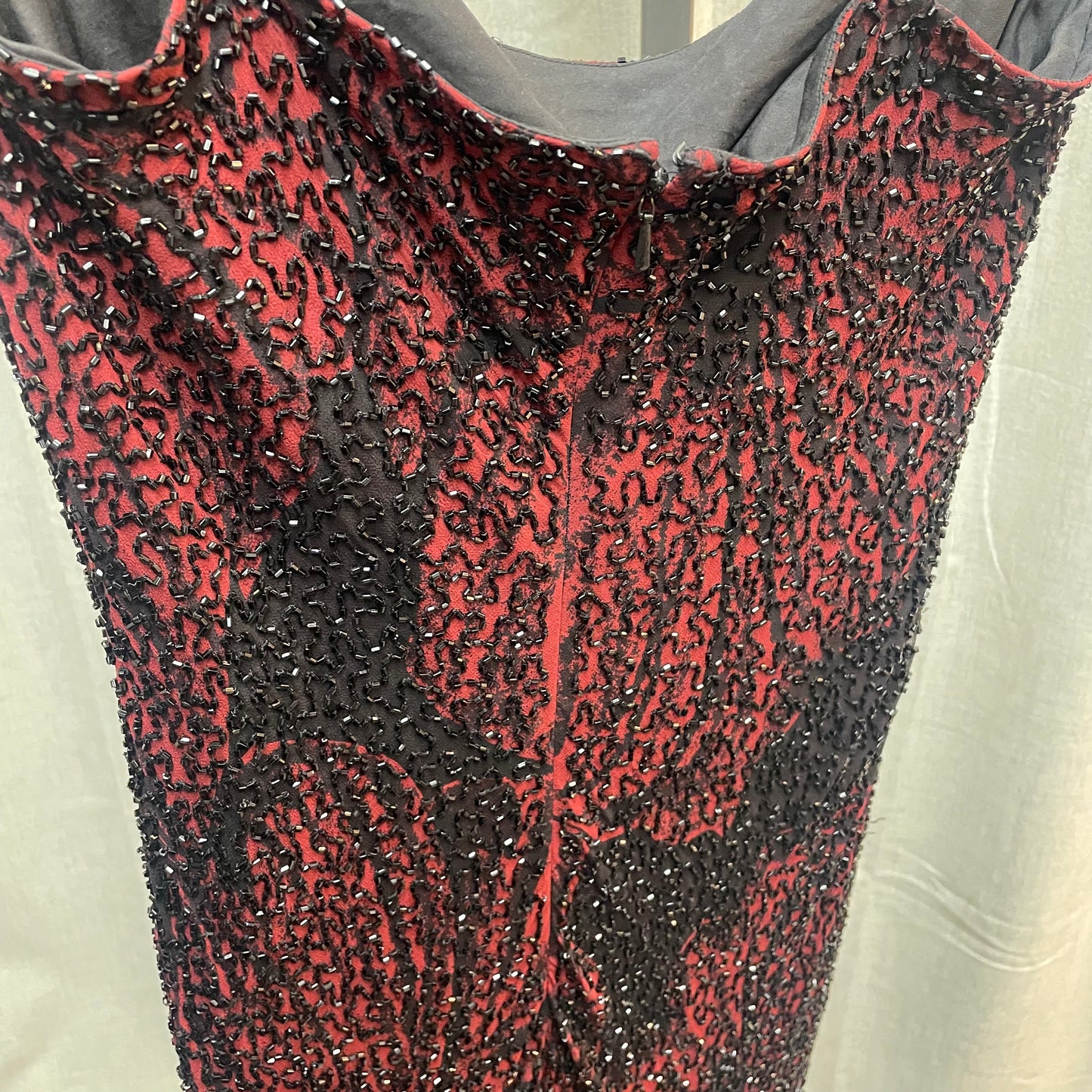 Red and Black Cowl Neck Beaded Silk Maxi Gown