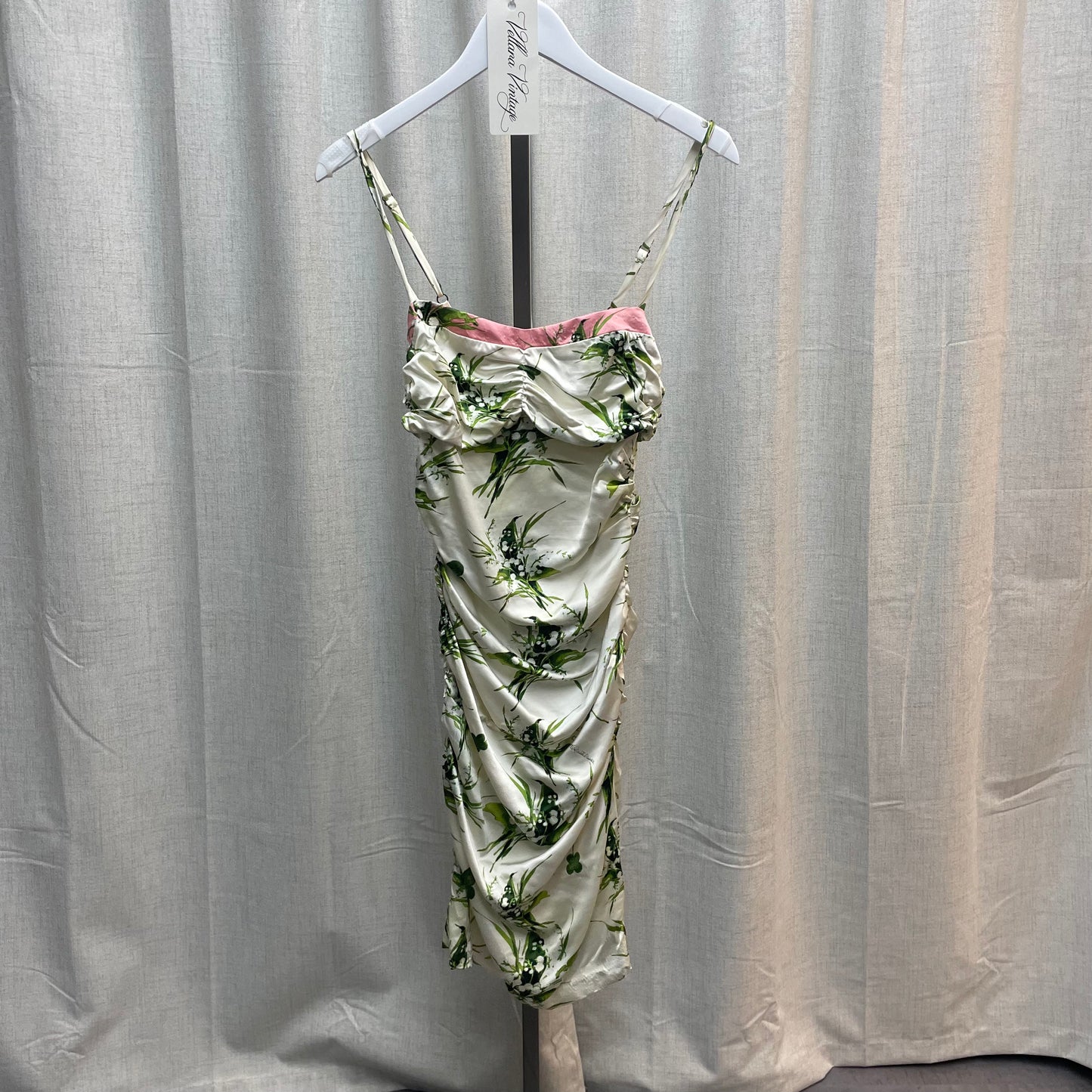 Class by Roberto Cavalli Green and White Leaf Print Ruched Midi Dress