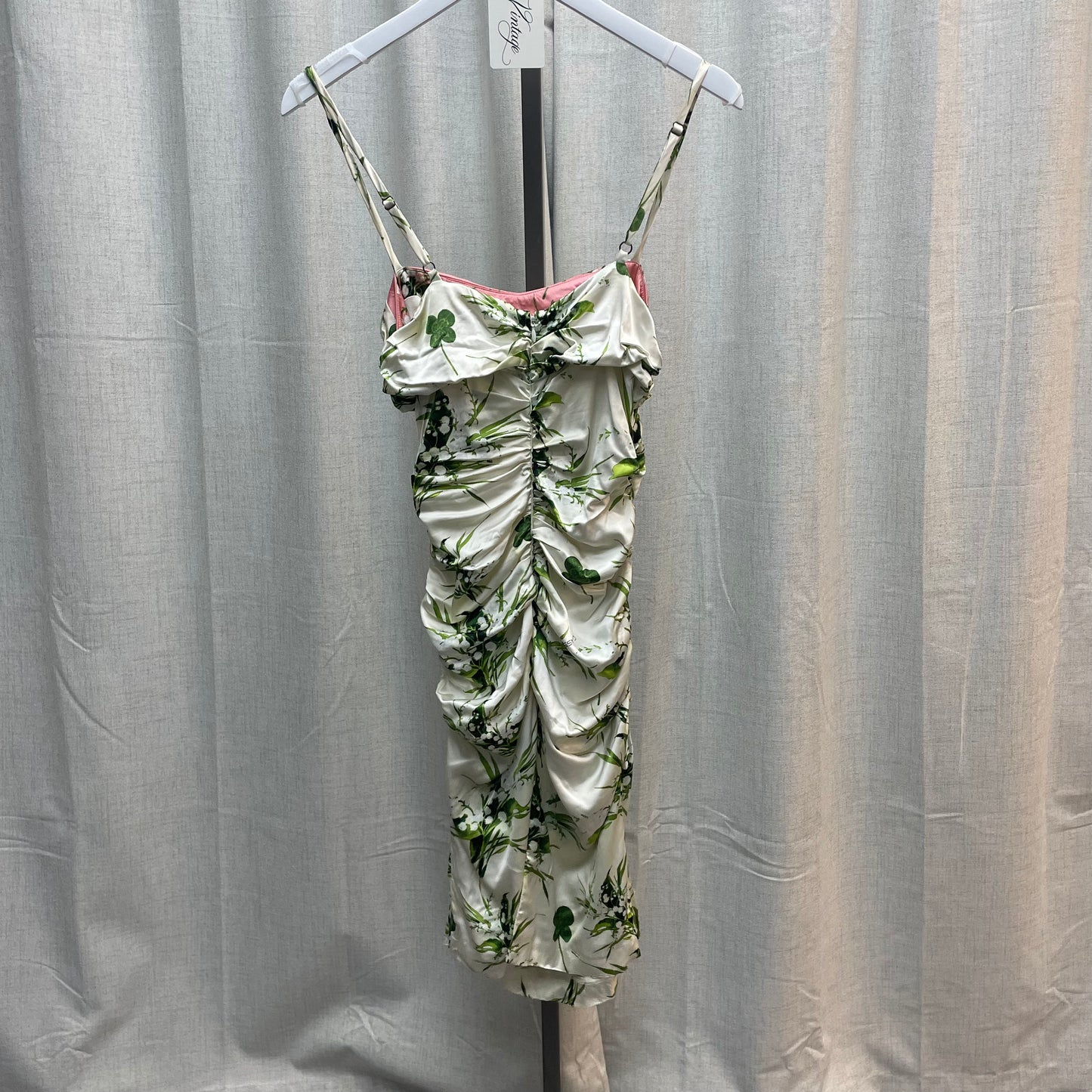 Class by Roberto Cavalli Green and White Leaf Print Ruched Midi Dress