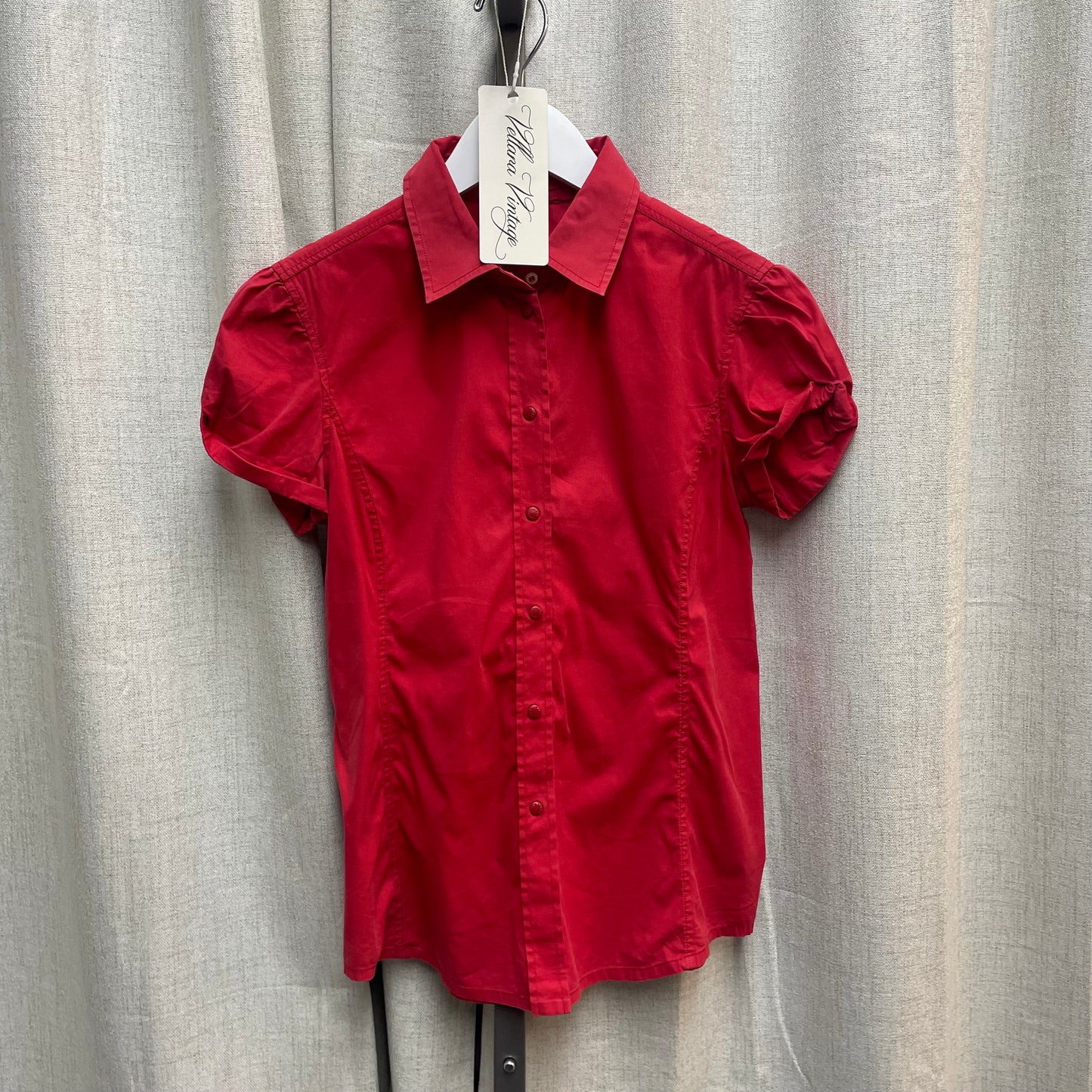 Prada Red Short Sleeve Button Up Blouse