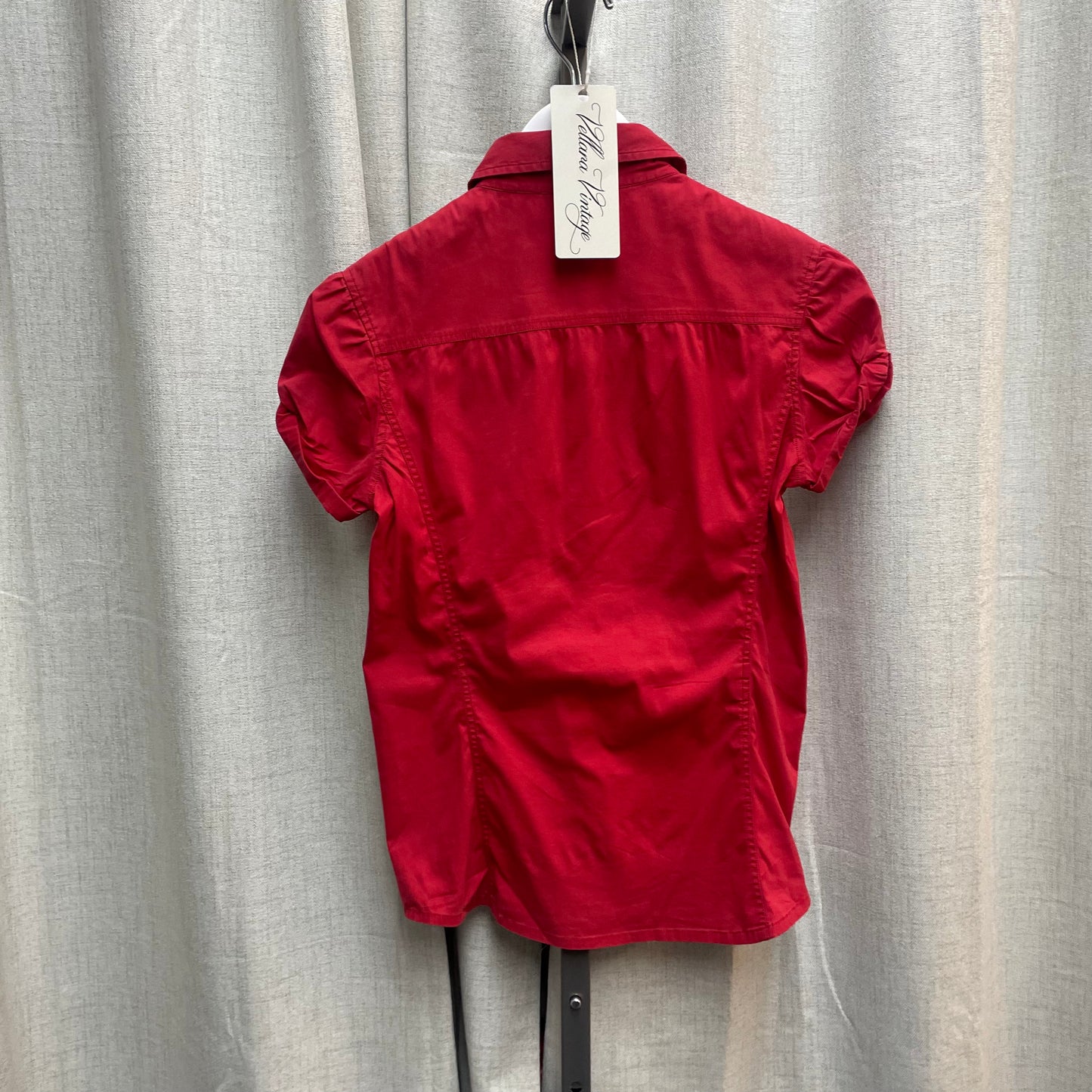 Prada Red Short Sleeve Button Up Blouse