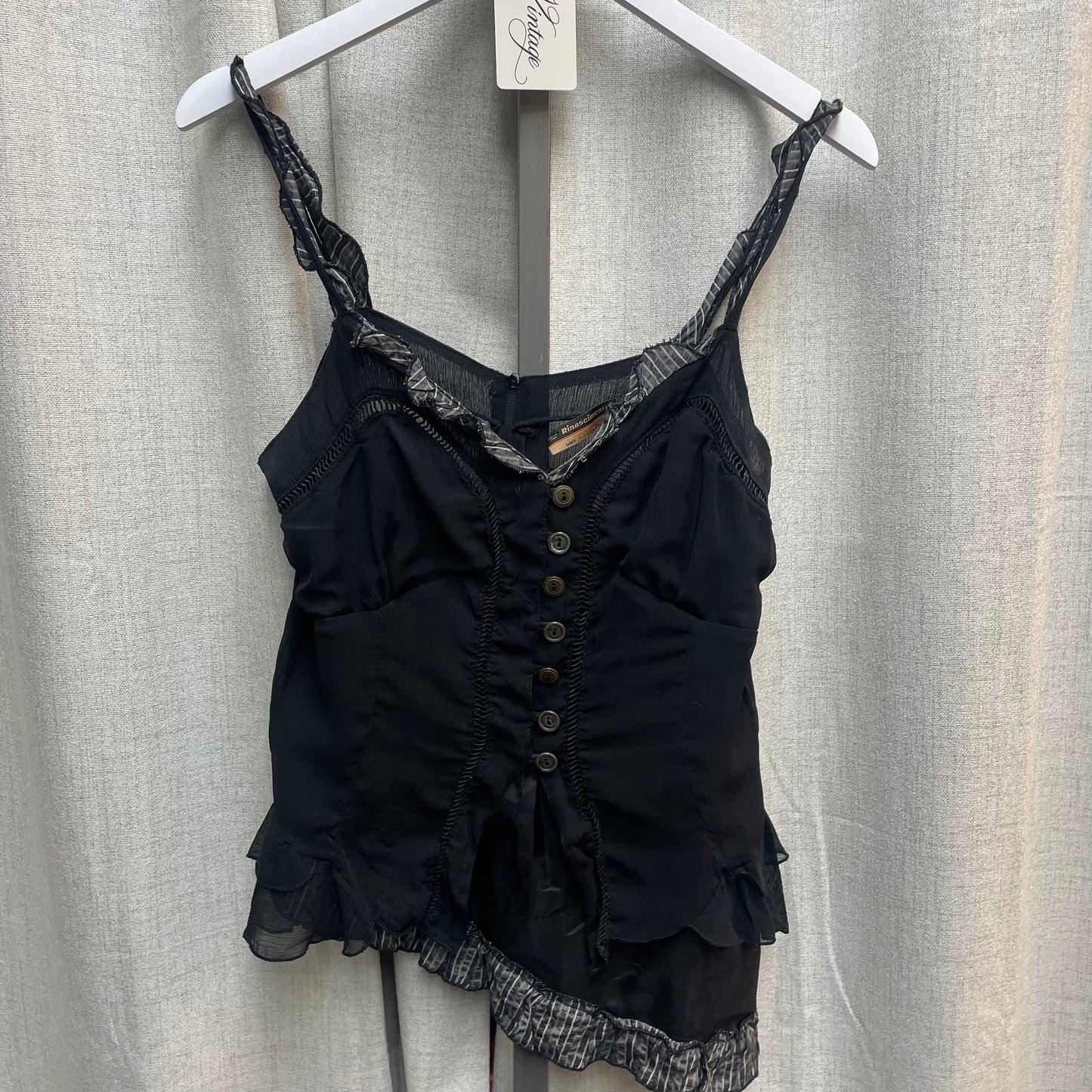 Rinascimento Button Asymmetric Black Tank Top