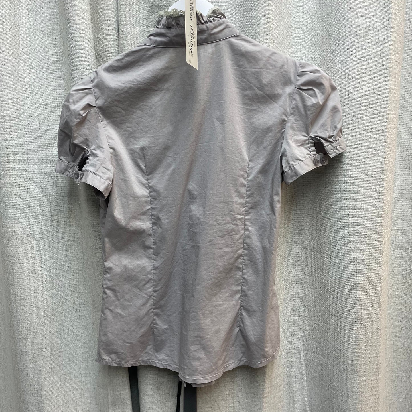 Gray Ruffle V-Neck Button Up Blouse