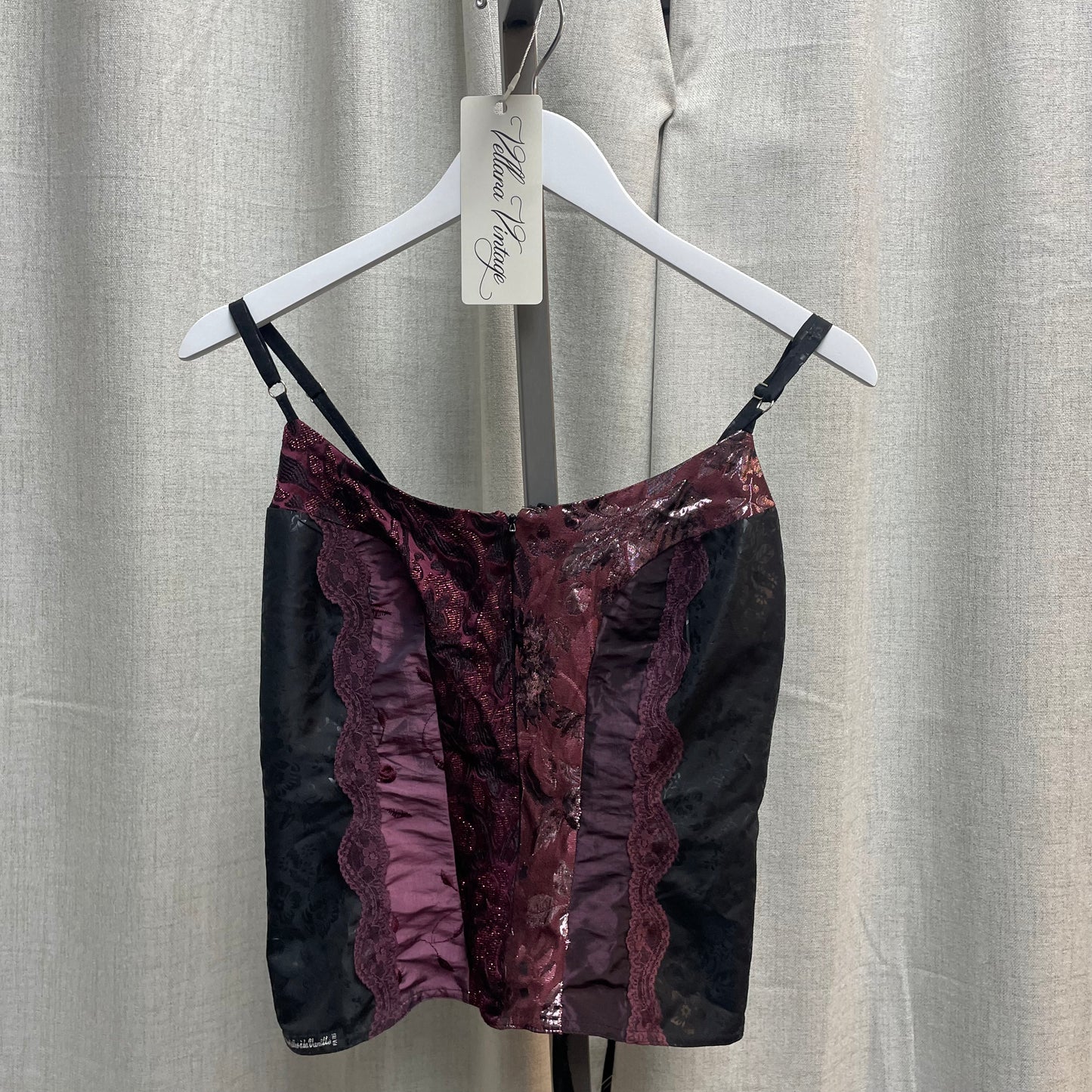 Burgundy Multi-Patterned Corset-Style Tank Top
