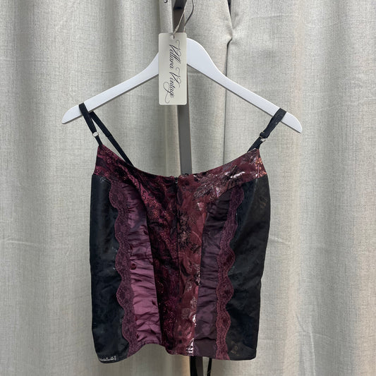 Burgundy Multi-Patterned Corset-Style Tank Top
