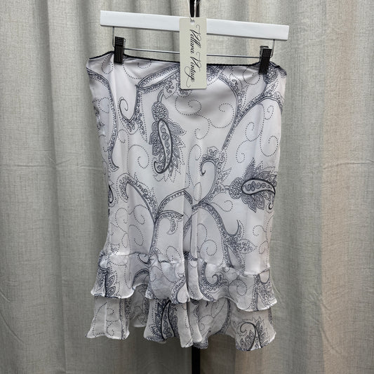 Lucy Pereda White and Navy Paisley Silk Midi Skirt
