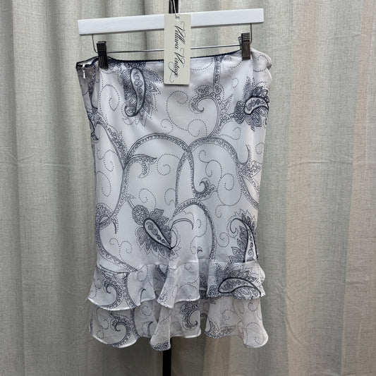 Lucy Pereda White and Navy Paisley Silk Midi Skirt