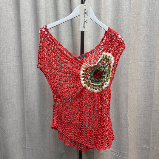 Coral Crochet Floral Asymmetrical Top