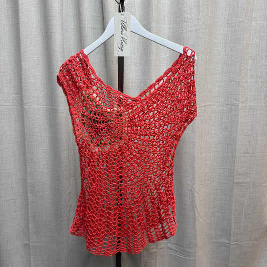 Coral Crochet Floral Asymmetrical Top