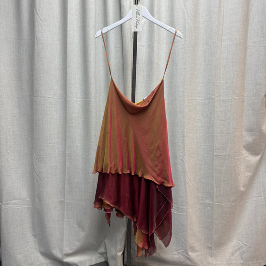 Diane Von Furstenberg Orange & Burgundy Silk Iridescent Layered Maxi Skirt
