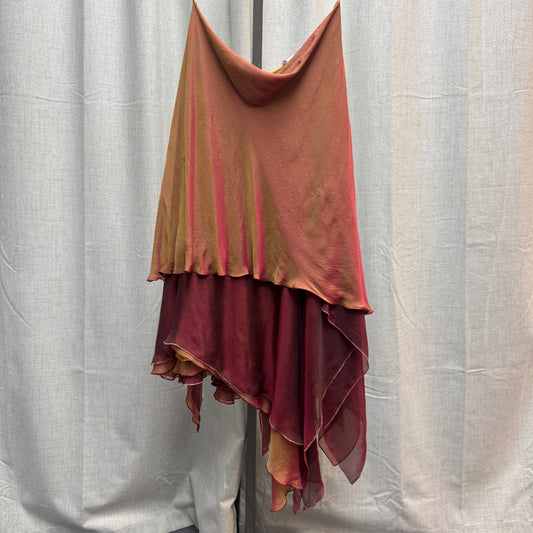 Diane Von Furstenberg Orange & Burgundy Silk Iridescent Layered Maxi Skirt