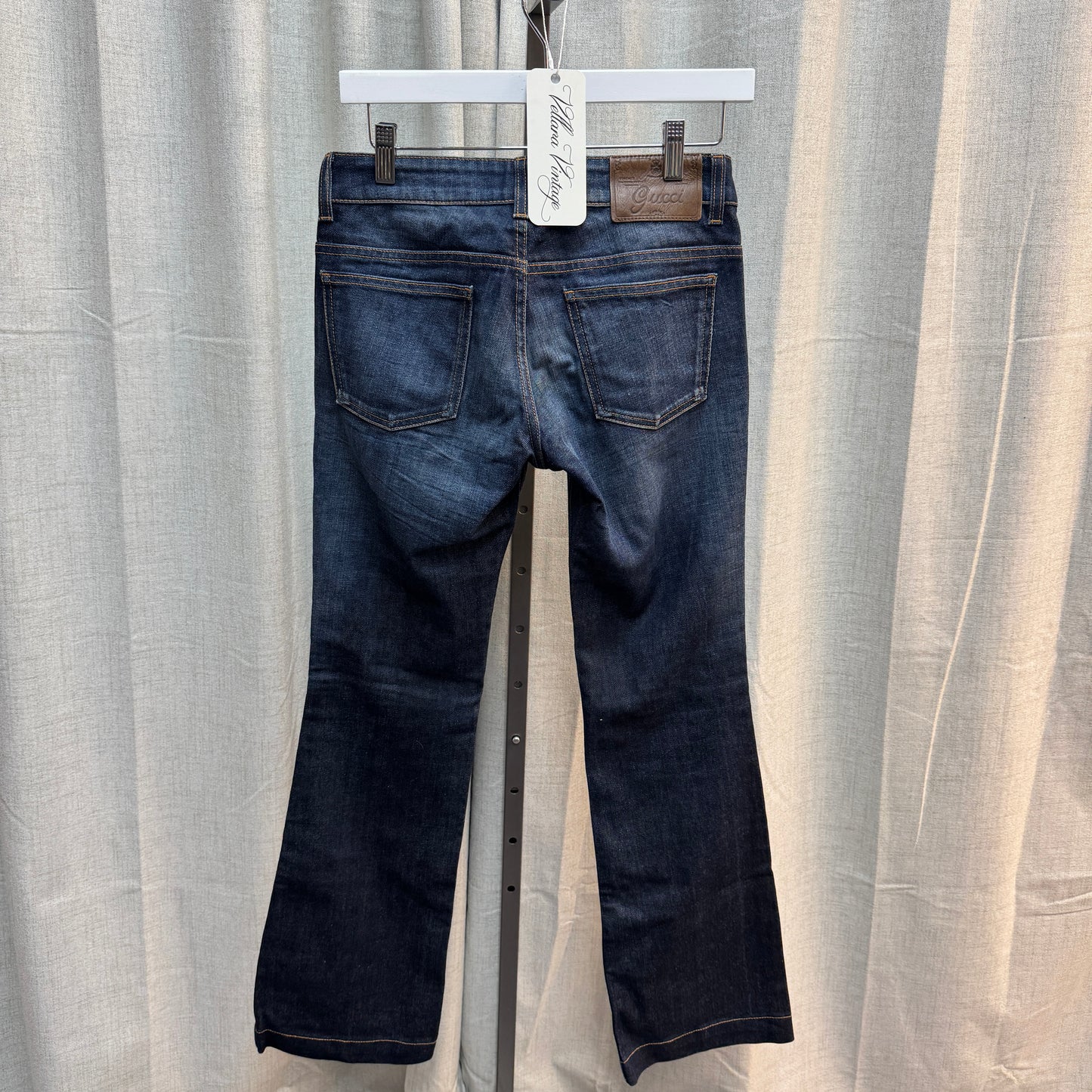 Gucci Dark Wash Bootcut Jeans with Gold Chain