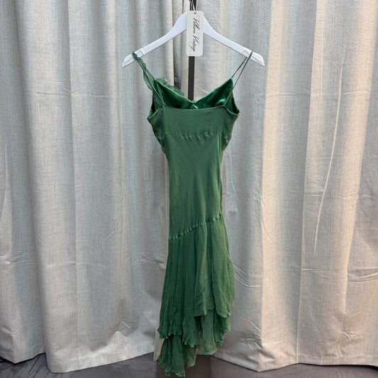 Green Asymmetrical Ruffle Floral Maxi Dress 100% silk