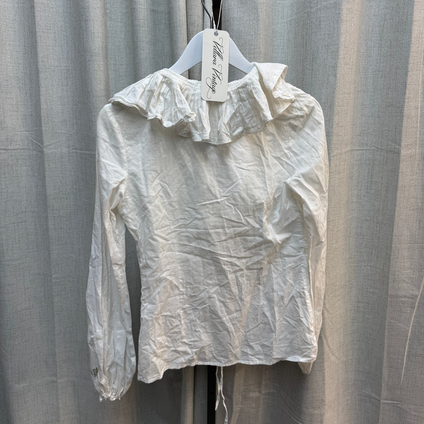 White Tie Front Ruffle Long-Sleeve Blouse