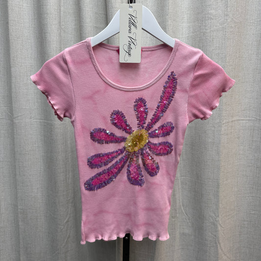 Sonia Trussardi Sepe Pink Ribbed Floral T-Shirt