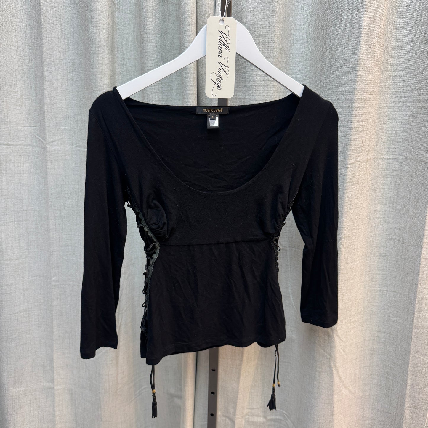 Roberto Cavalli Side Lace-Up 3/4 Sleeve Top