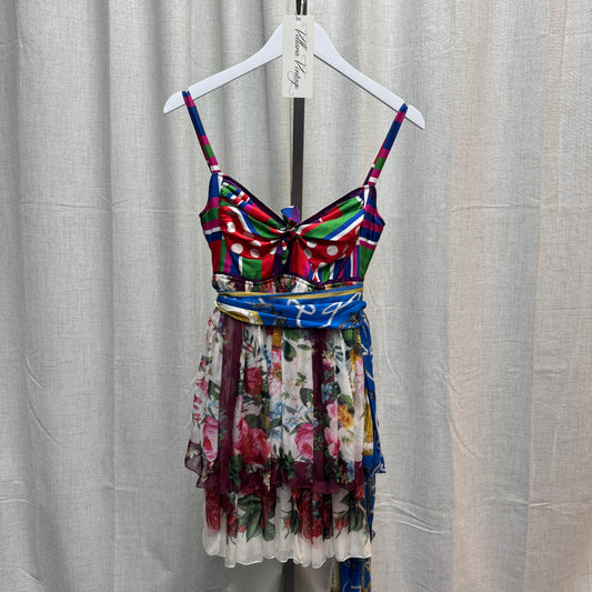 D&G Spring 2012 Silk Mixed Print Mini Dress with Belt