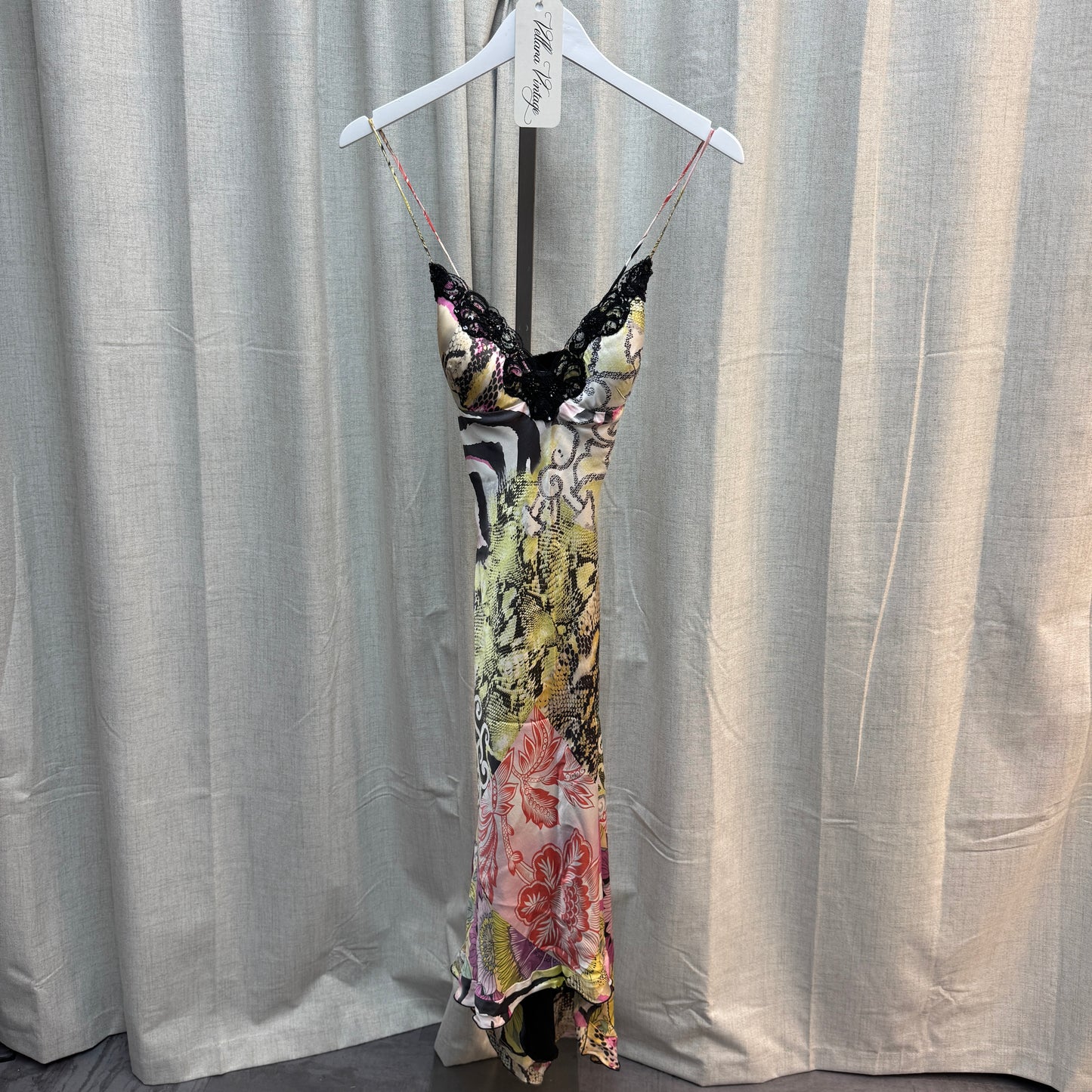 Mary L Couture Silk Patchwork Zebra Print Midi Dress