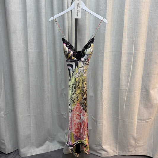Mary L Couture Silk Patchwork Zebra Print Midi Dress