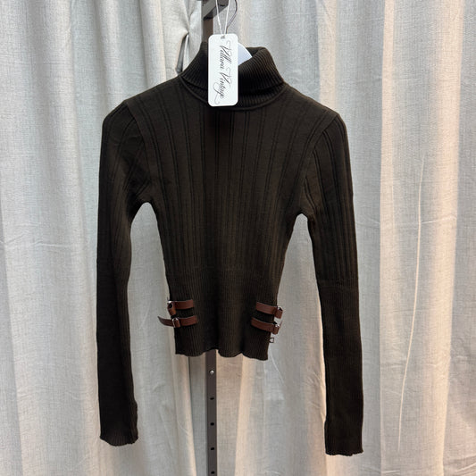 Morgan De Toi Olive Turtleneck Sweater with Buckles