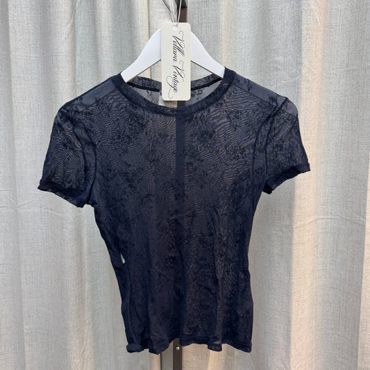 Moschino Jeans Navy Floral Mesh Short Sleeve Top