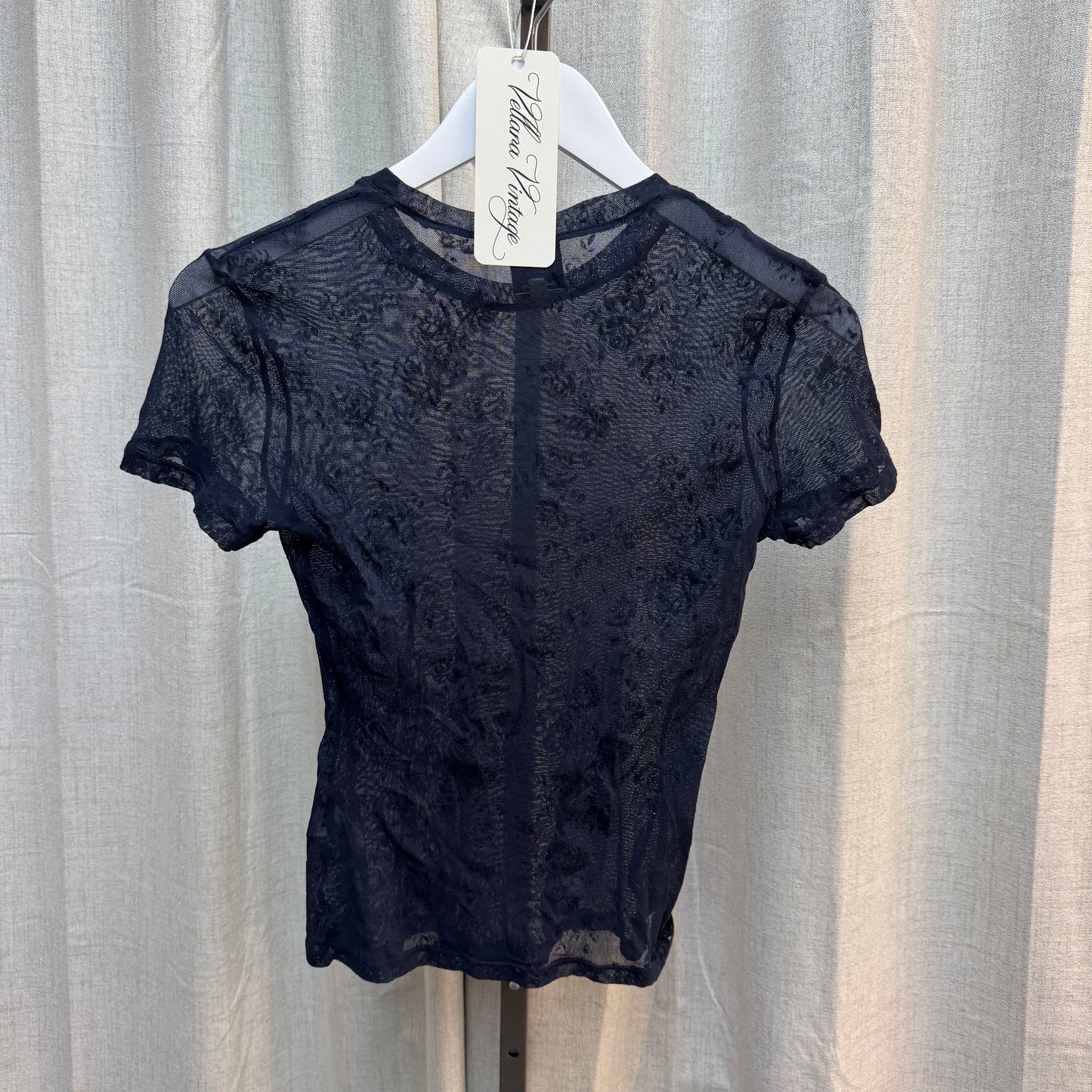 Moschino Jeans Navy Floral Mesh Short Sleeve Top