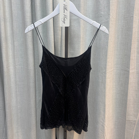 Massimo Dutti Silk Beaded Black Tank Top