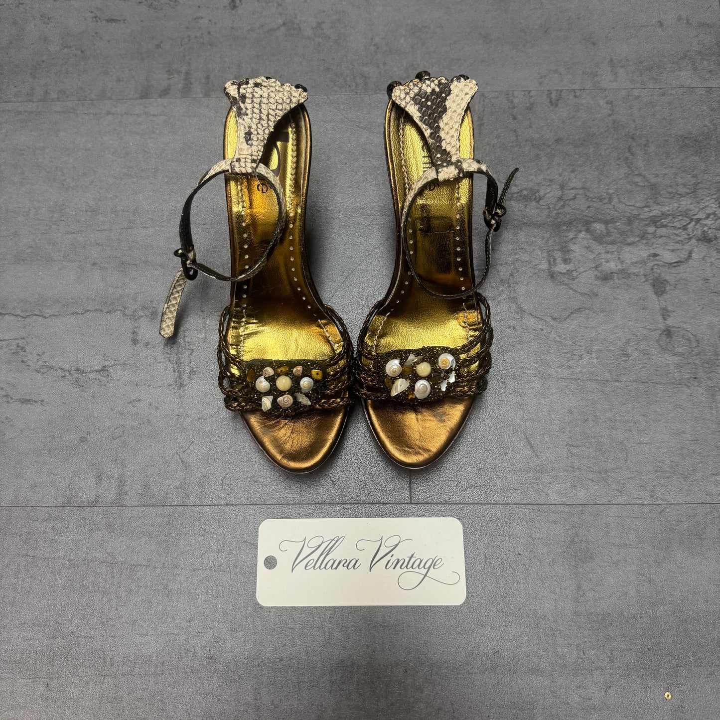 Henné Bronze Shell Python Sandal Heels