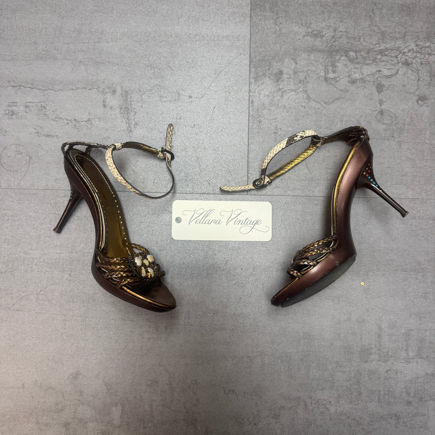 Henné Bronze Shell Python Sandal Heels