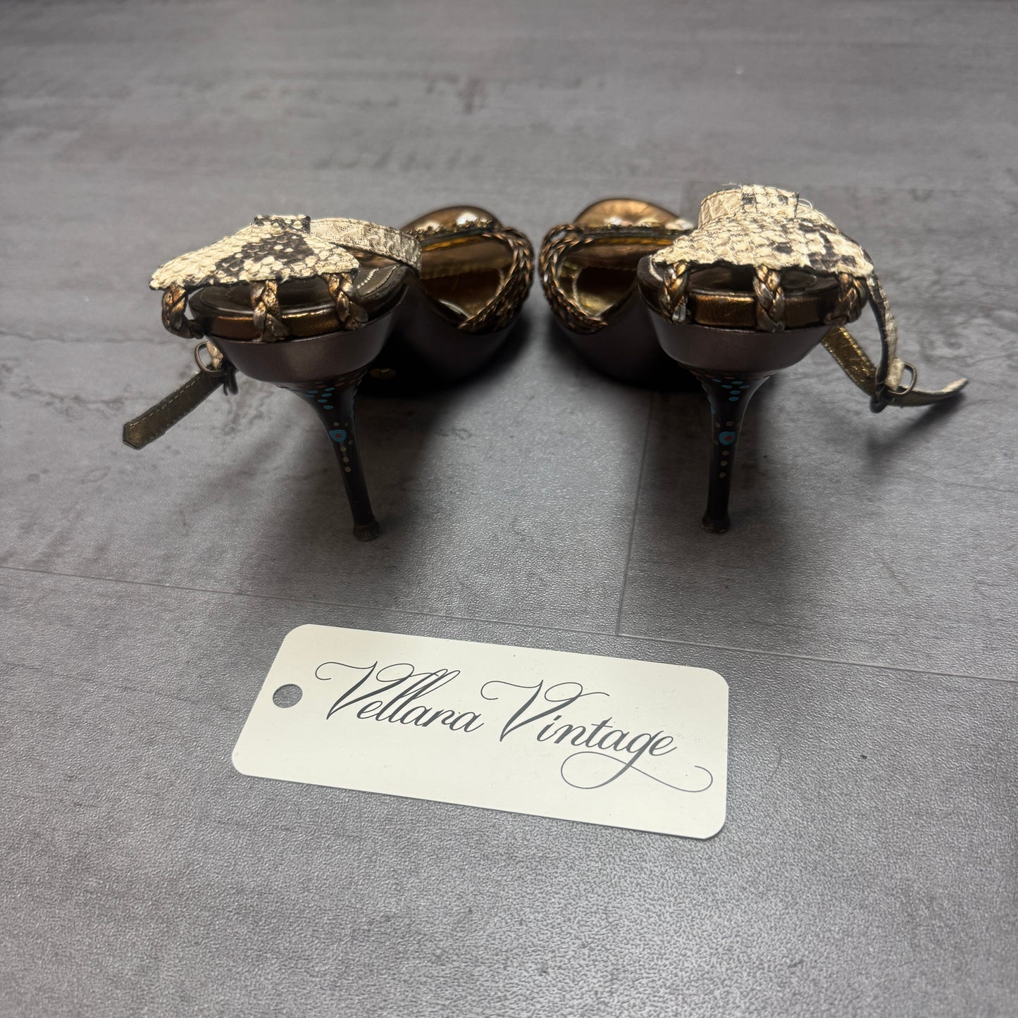 Henné Bronze Shell Python Sandal Heels