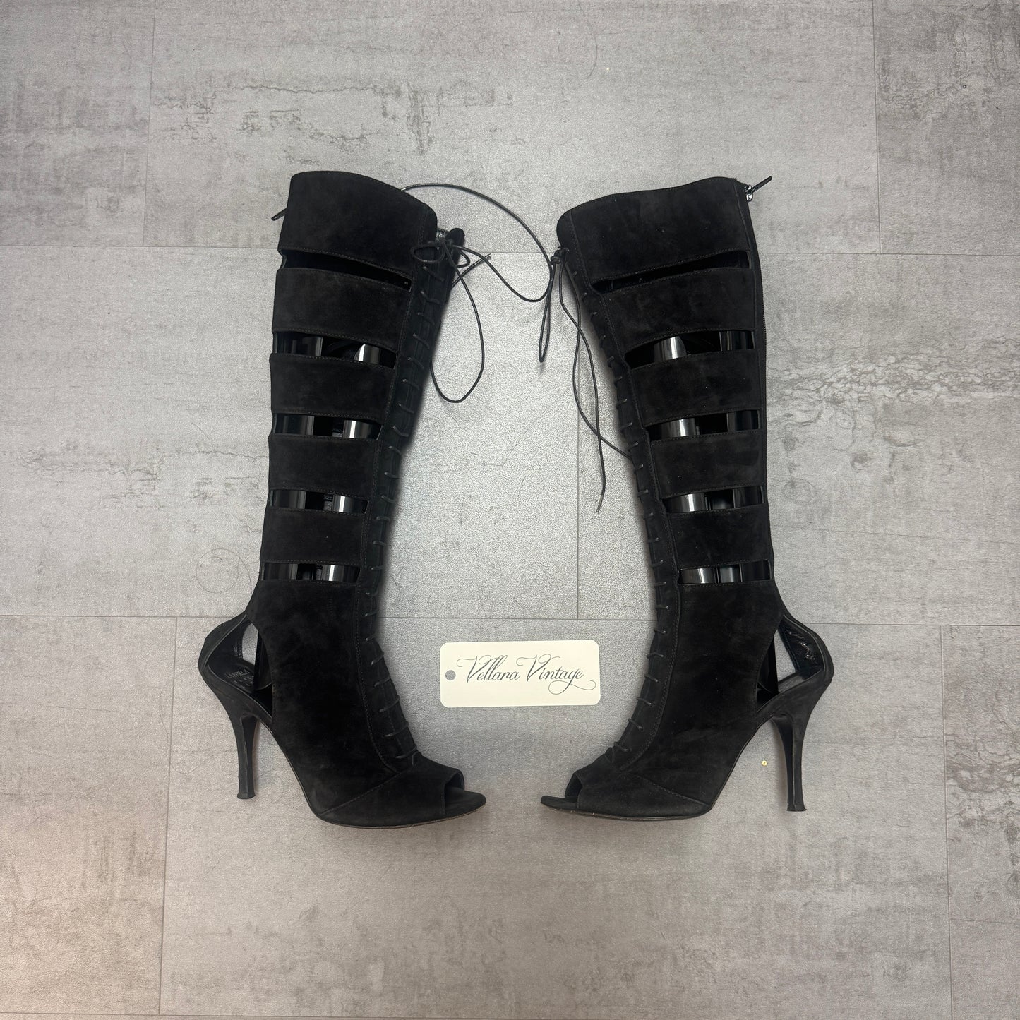 La Perla 2009 Black Suede Gladiator Cut-Out Boots