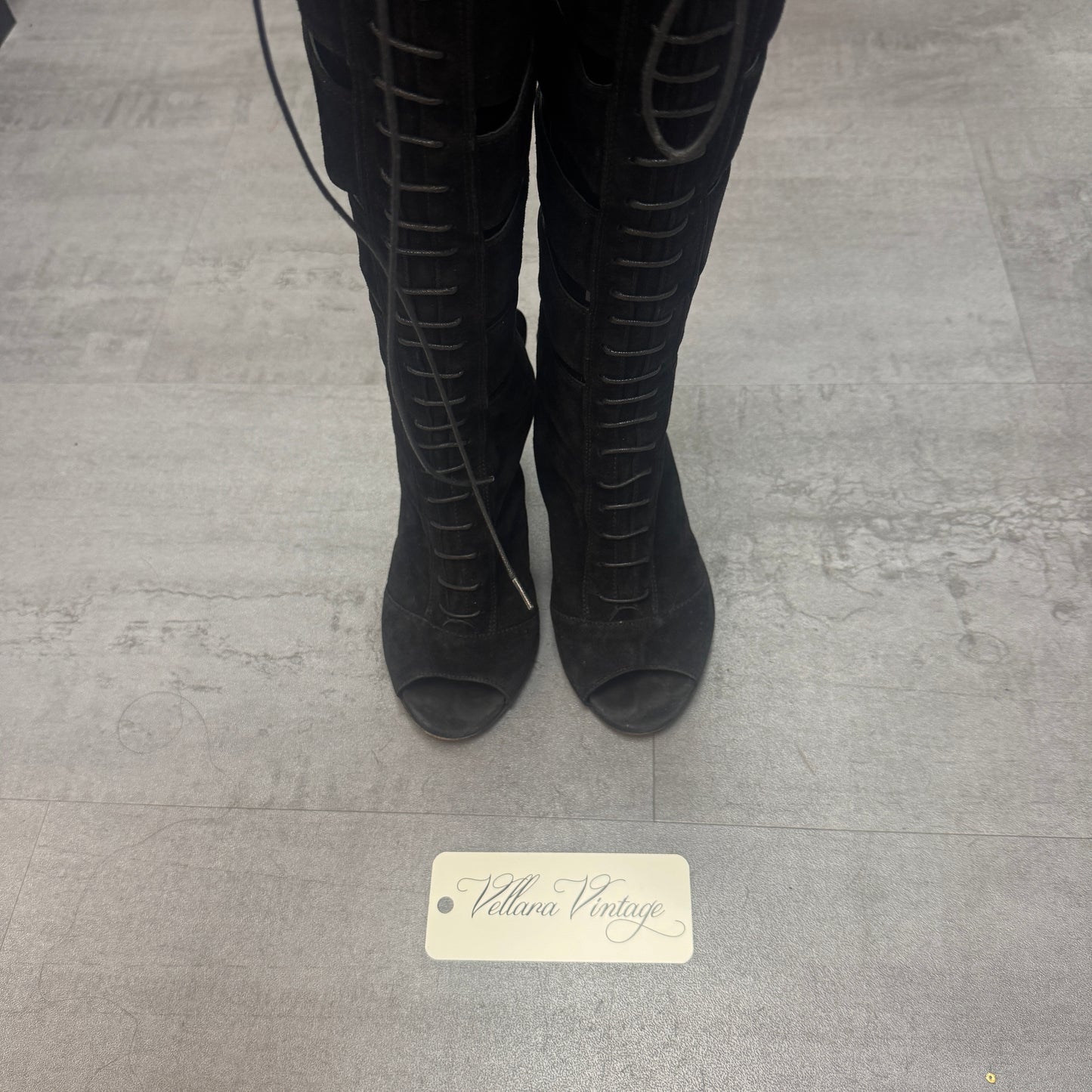 La Perla 2009 Black Suede Gladiator Cut-Out Boots