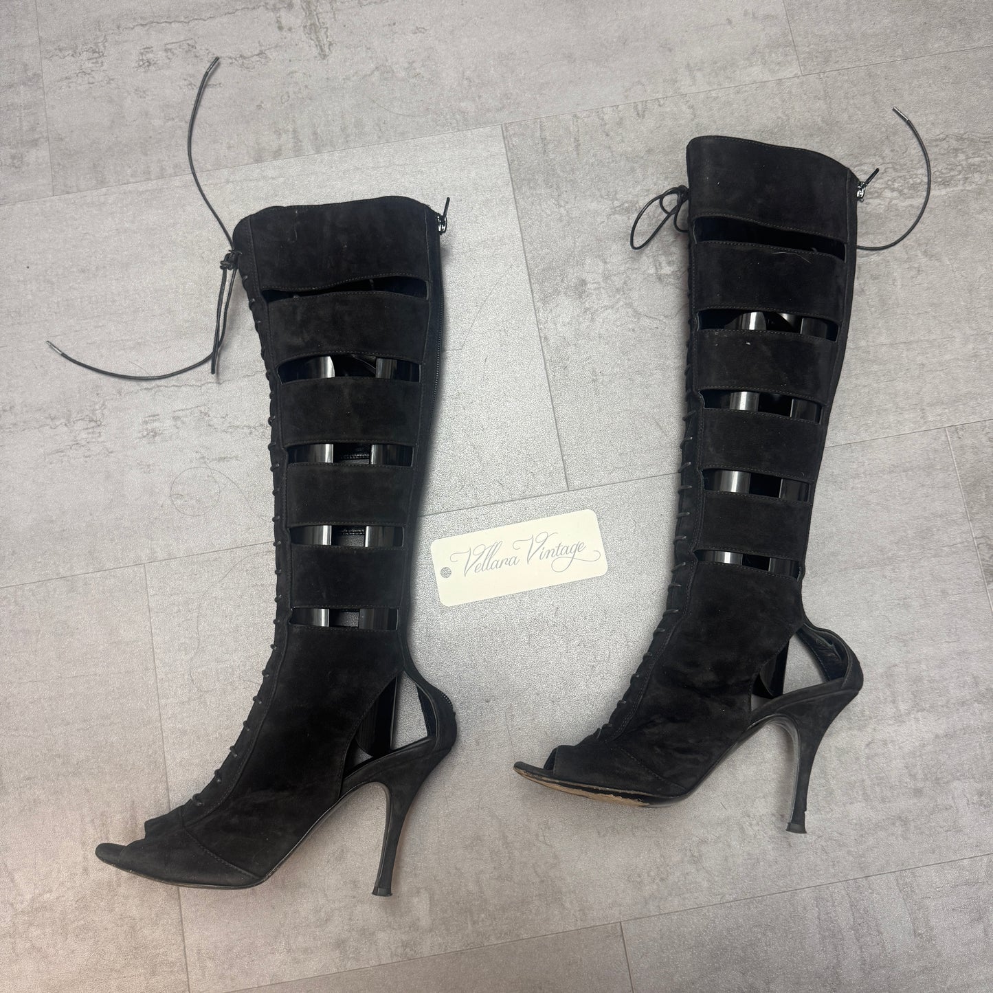 La Perla 2009 Black Suede Gladiator Cut-Out Boots