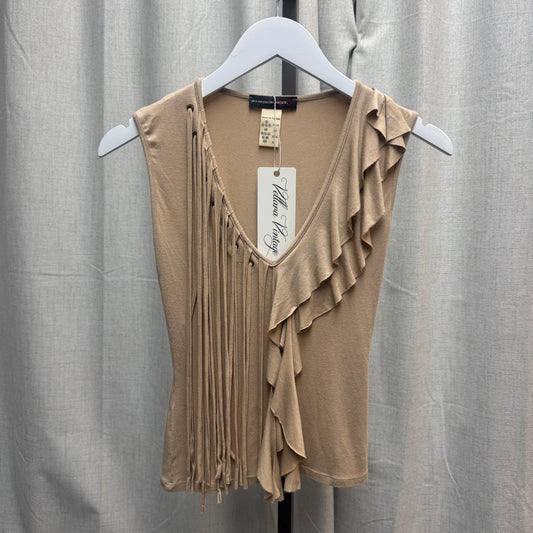 Beige Fringe Ruffle Tank Top