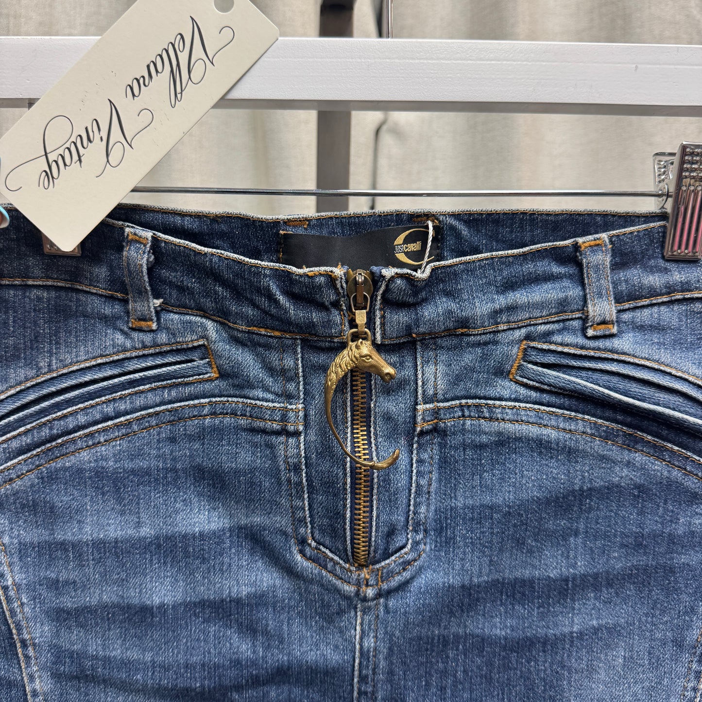 Just Cavalli Denim Horse Charm Midi Skirt