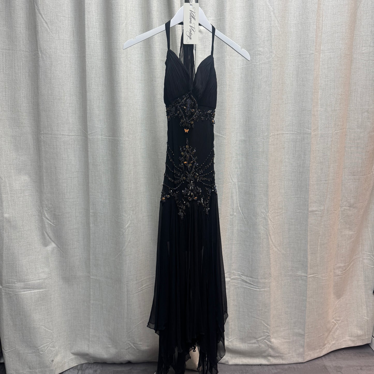Faust France Silk Black & Orange Butterfly Maxi Dress