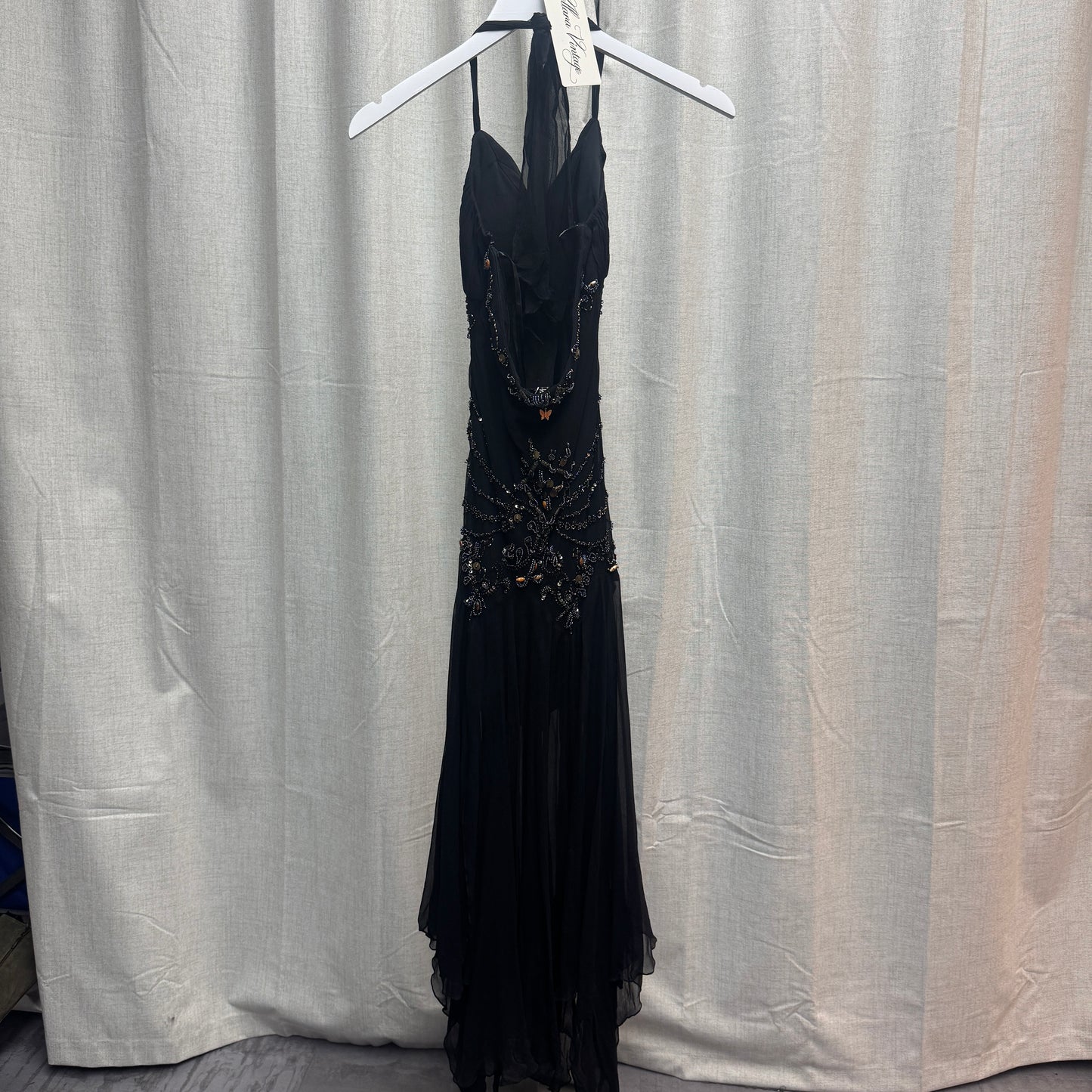 Faust France Silk Black & Orange Butterfly Maxi Dress
