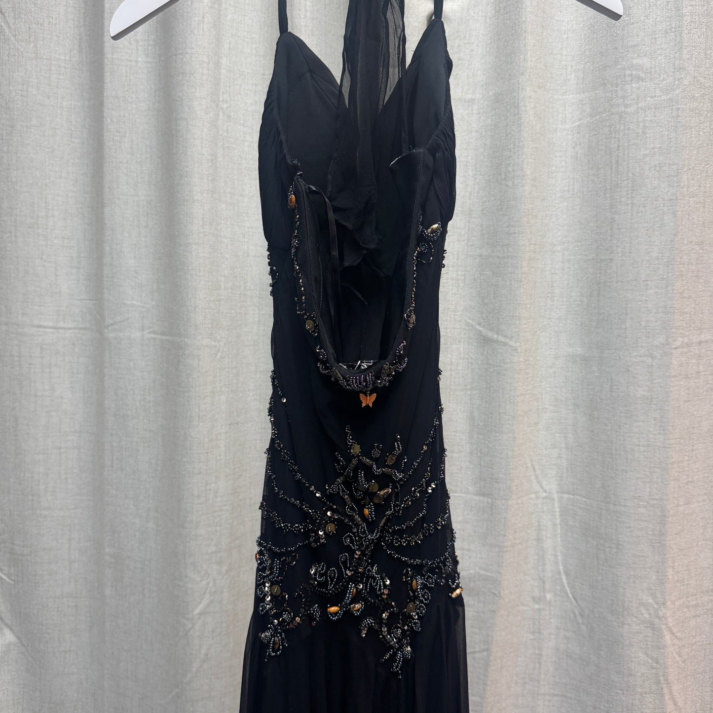 Faust France Silk Black & Orange Butterfly Maxi Dress