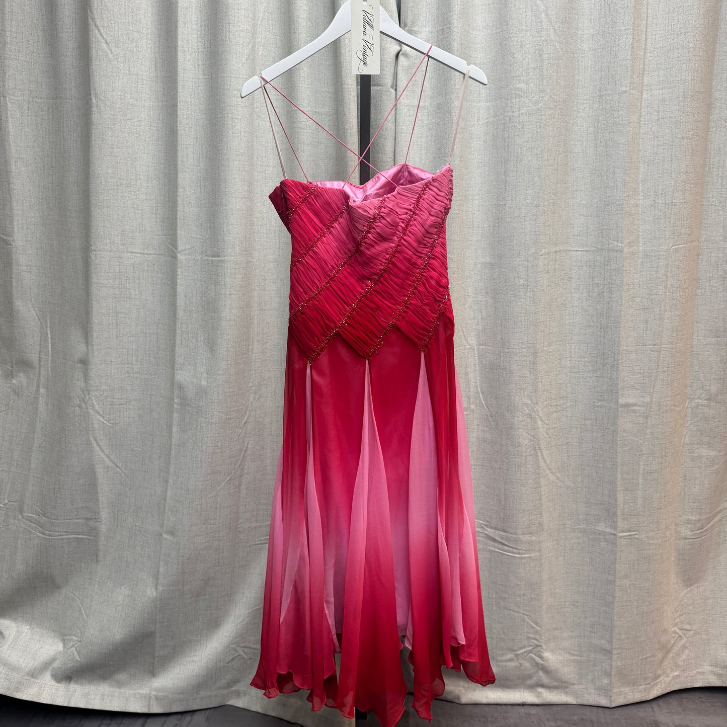 YVE London Silk Pink Ombre Beaded Maxi Dress