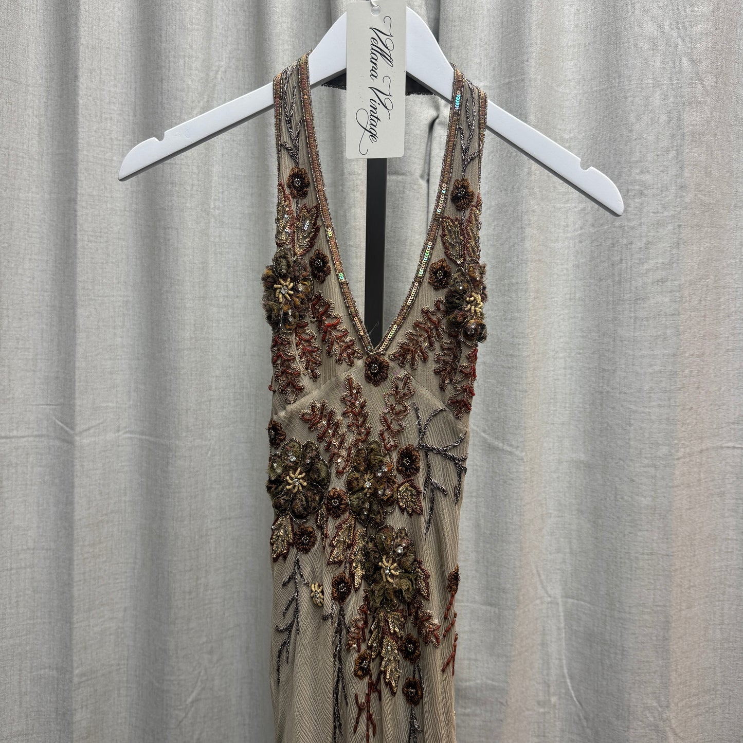 Aftershock Beige Silk Beaded Midi Dress