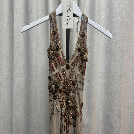 Aftershock Beige Silk Beaded Midi Dress