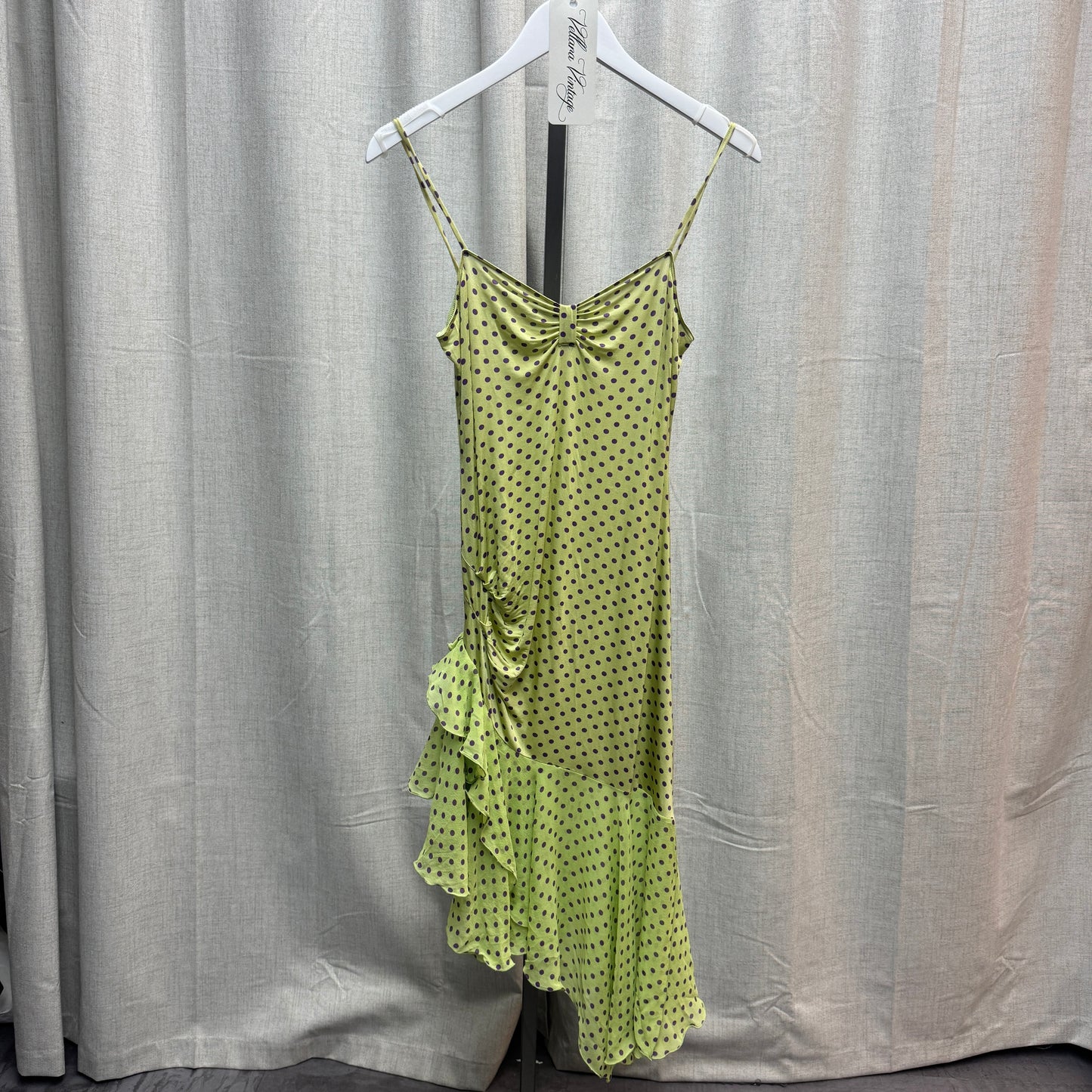 Purple and Green Polka Dot Asymmetrical Ungaro Fever Midi Dress