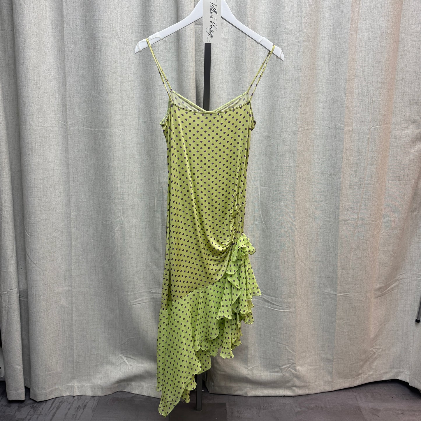 Purple and Green Polka Dot Asymmetrical Ungaro Fever Midi Dress
