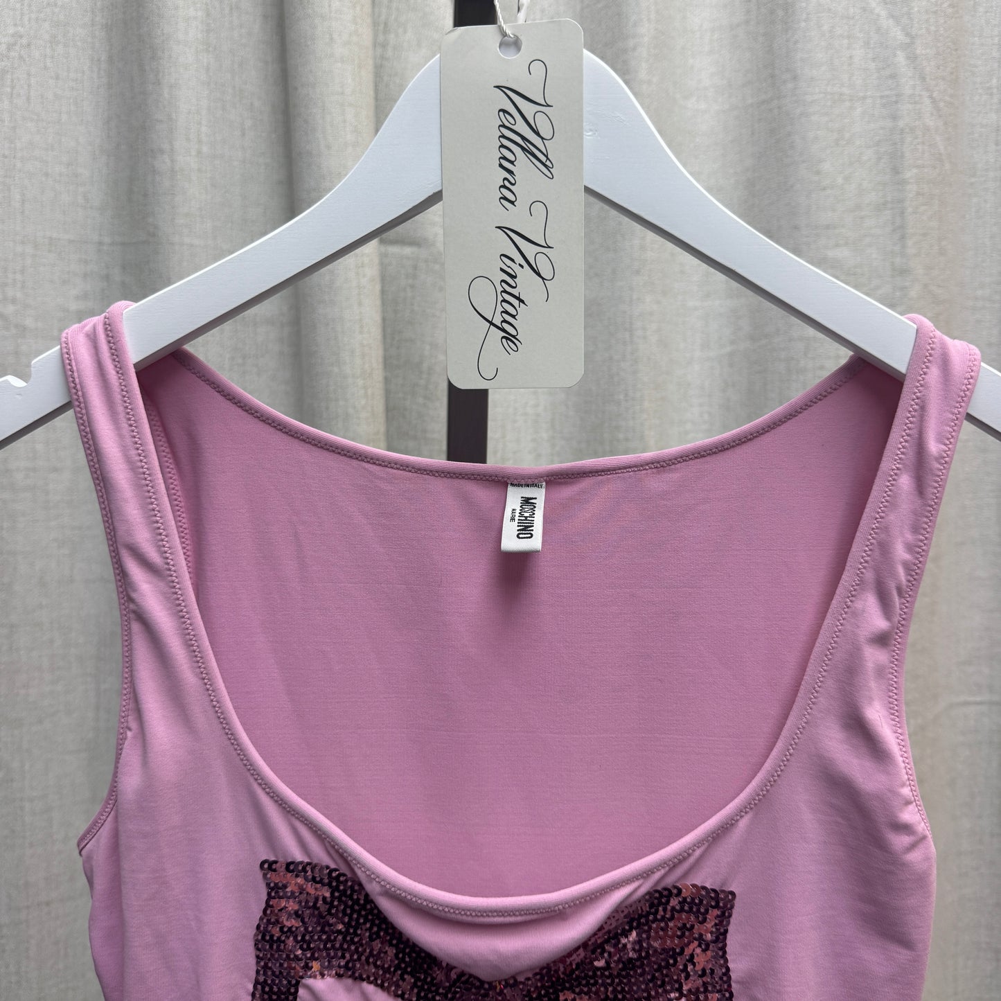 Moschino Pink Sequin Bow Tank Top
